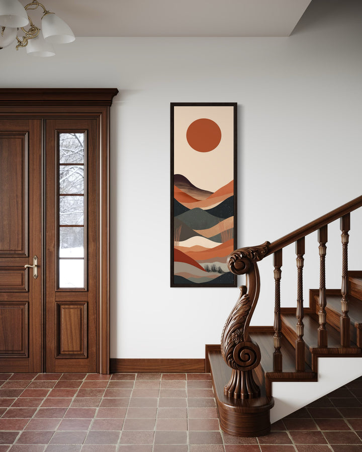 Long Narrow Boho Minimalist Desert Neutral Vertical Framed Canvas Wall Art