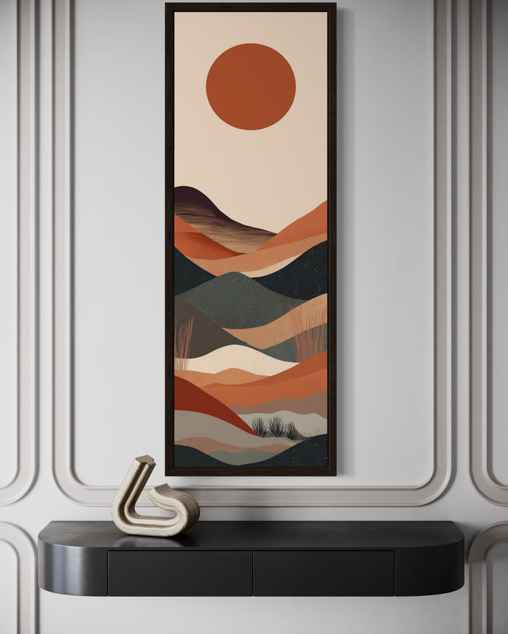 Long Narrow Boho Minimalist Desert Neutral Vertical Framed Canvas Wall Art