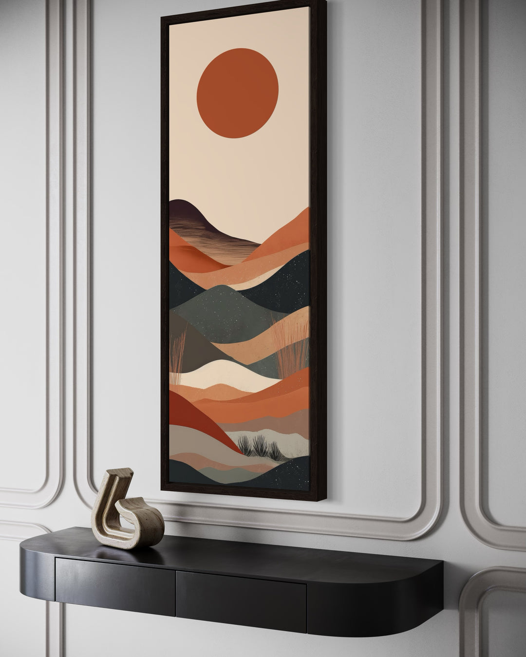 Long Narrow Boho Minimalist Desert Neutral Vertical Framed Canvas Wall Art
