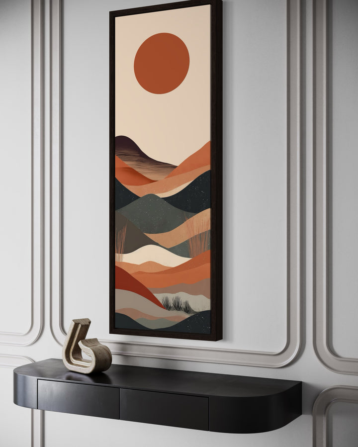 Long Narrow Boho Minimalist Desert Neutral Vertical Framed Canvas Wall Art