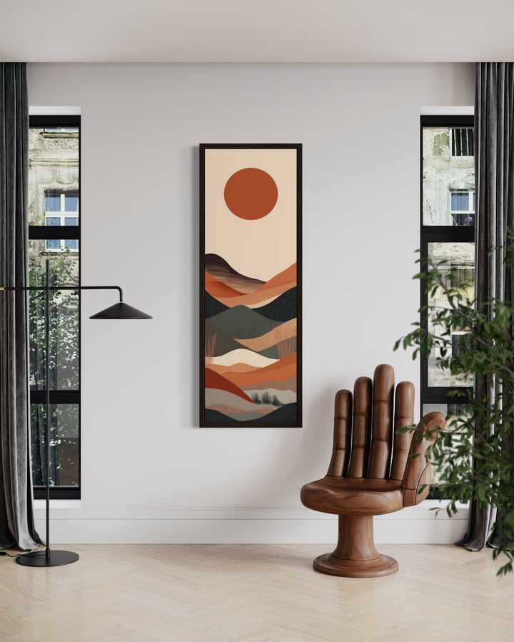 Long Narrow Boho Minimalist Desert Neutral Vertical Framed Canvas Wall Art