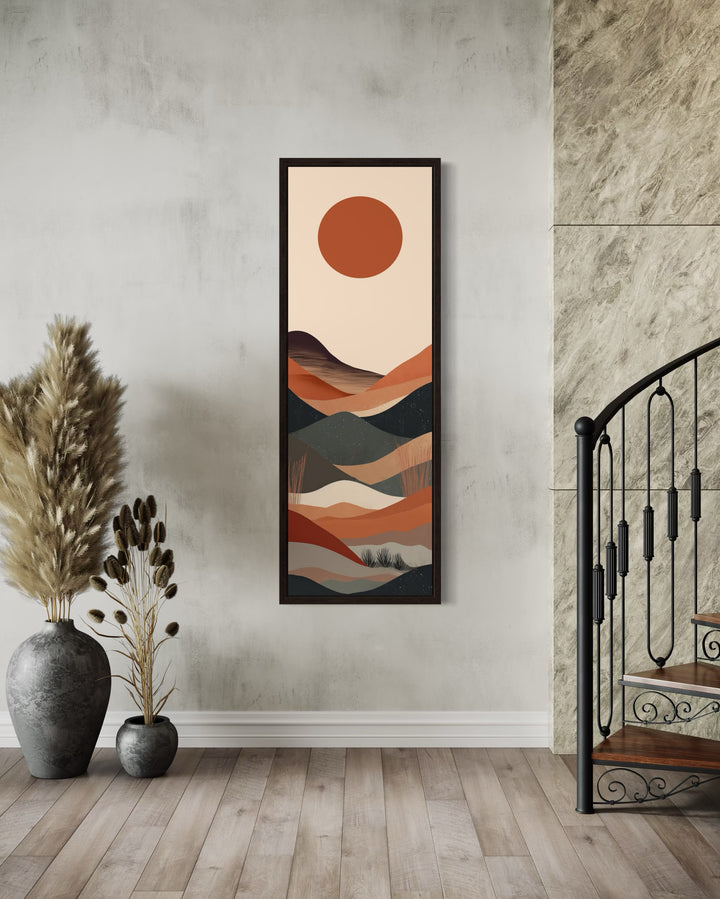 Long Narrow Boho Minimalist Desert Neutral Vertical Framed Canvas Wall Art