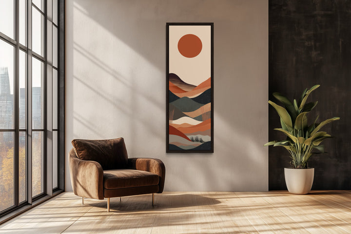 Long Narrow Boho Minimalist Desert Neutral Vertical Framed Canvas Wall Art
