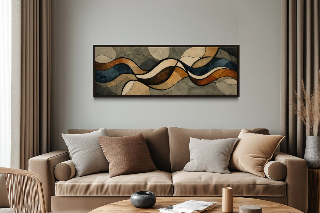Long Narrow Earth Tones Mid Century Modern Above Bed Wall Art