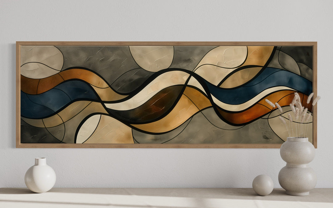 Long Narrow Earth Tones Mid Century Modern Above Bed Wall Art