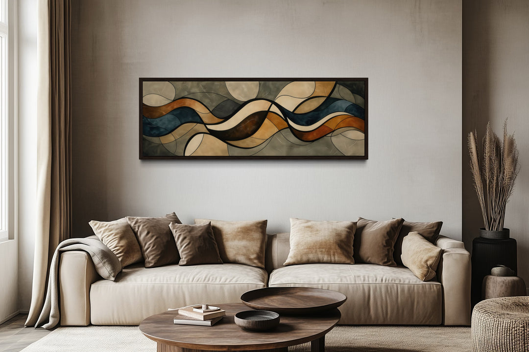 Long Narrow Earth Tones Mid Century Modern Above Bed Wall Art