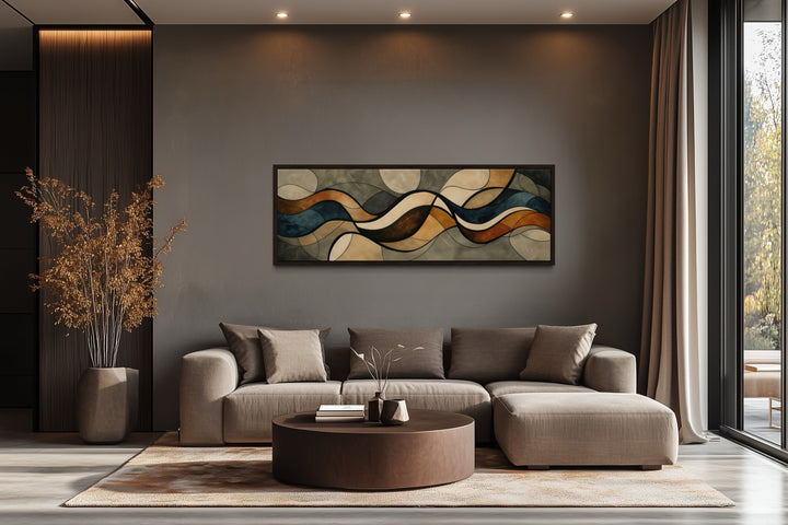 Long Narrow Earth Tones Mid Century Modern Above Bed Wall Art