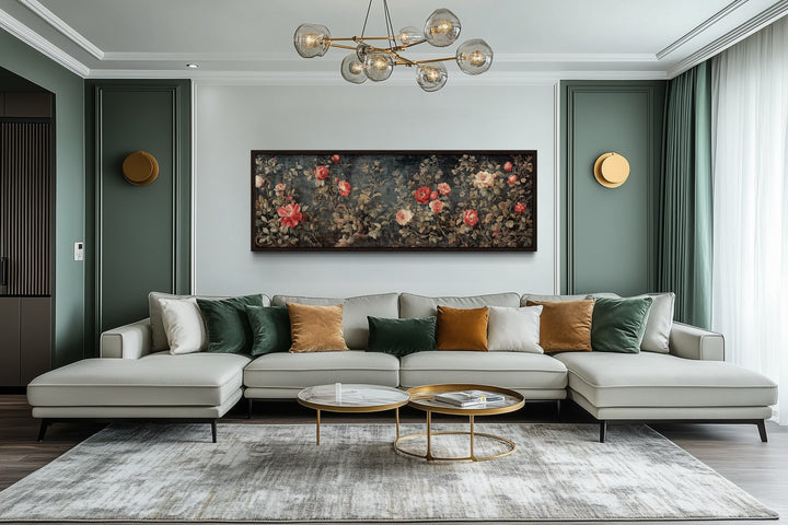 Long Narrow Horizontal Vintage Framed Wall Tapestry On Canvas