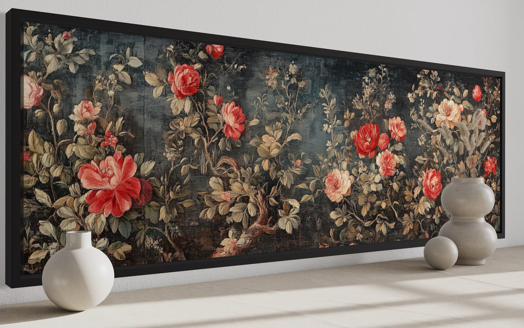 Long Narrow Horizontal Vintage Framed Wall Tapestry On Canvas