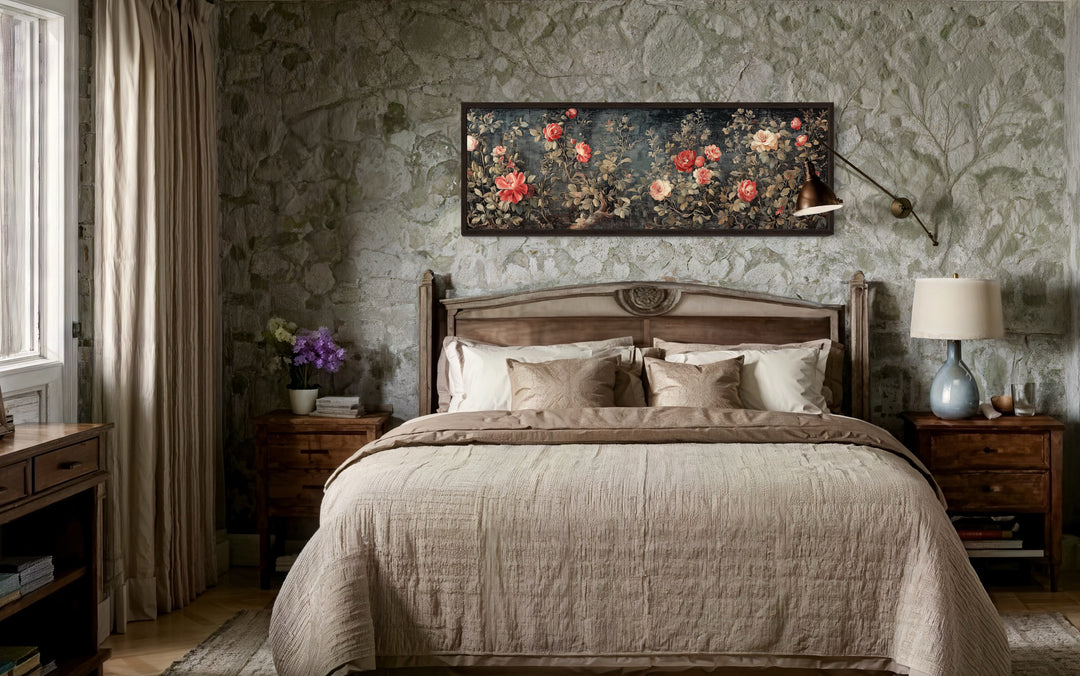 Long Narrow Horizontal Vintage Framed Wall Tapestry On Canvas