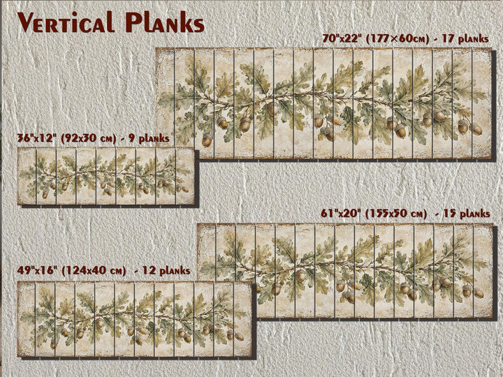 Long Narrow Oak Leaves and Acorns Distressed Wood Wall Art – Botanical Rustic Farmhouse Wood Panel Decor