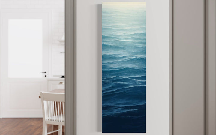 Long Narrow Ocean Waves Navy Blue Vertical Framed Canvas Wall Art