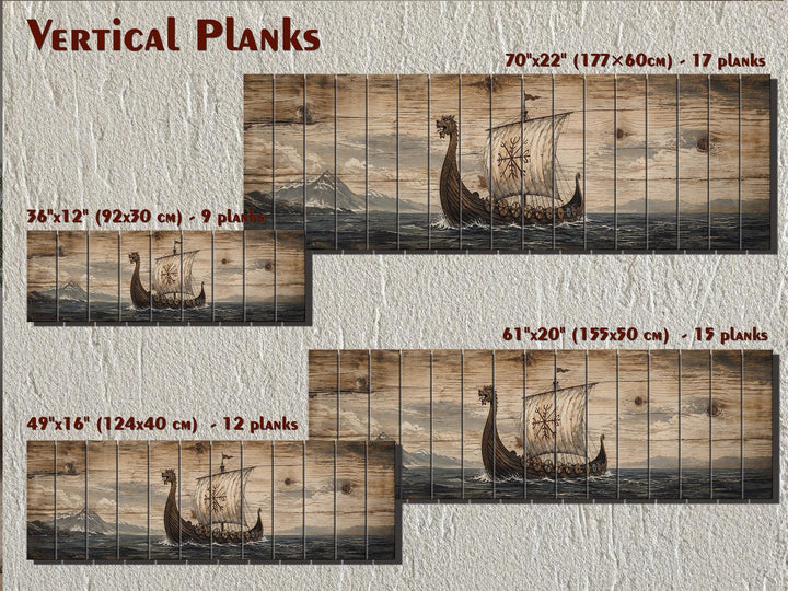 Long Narrow Viking Ship Wall Art - Rustic Distressed Wood Panel Decor For Men