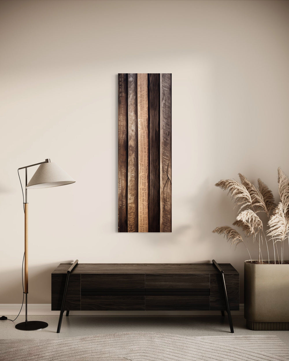 Rustic Cabin Wall Decor - Long Narrow Wood Planks Vertical Rustic Framed Canvas Wall Art