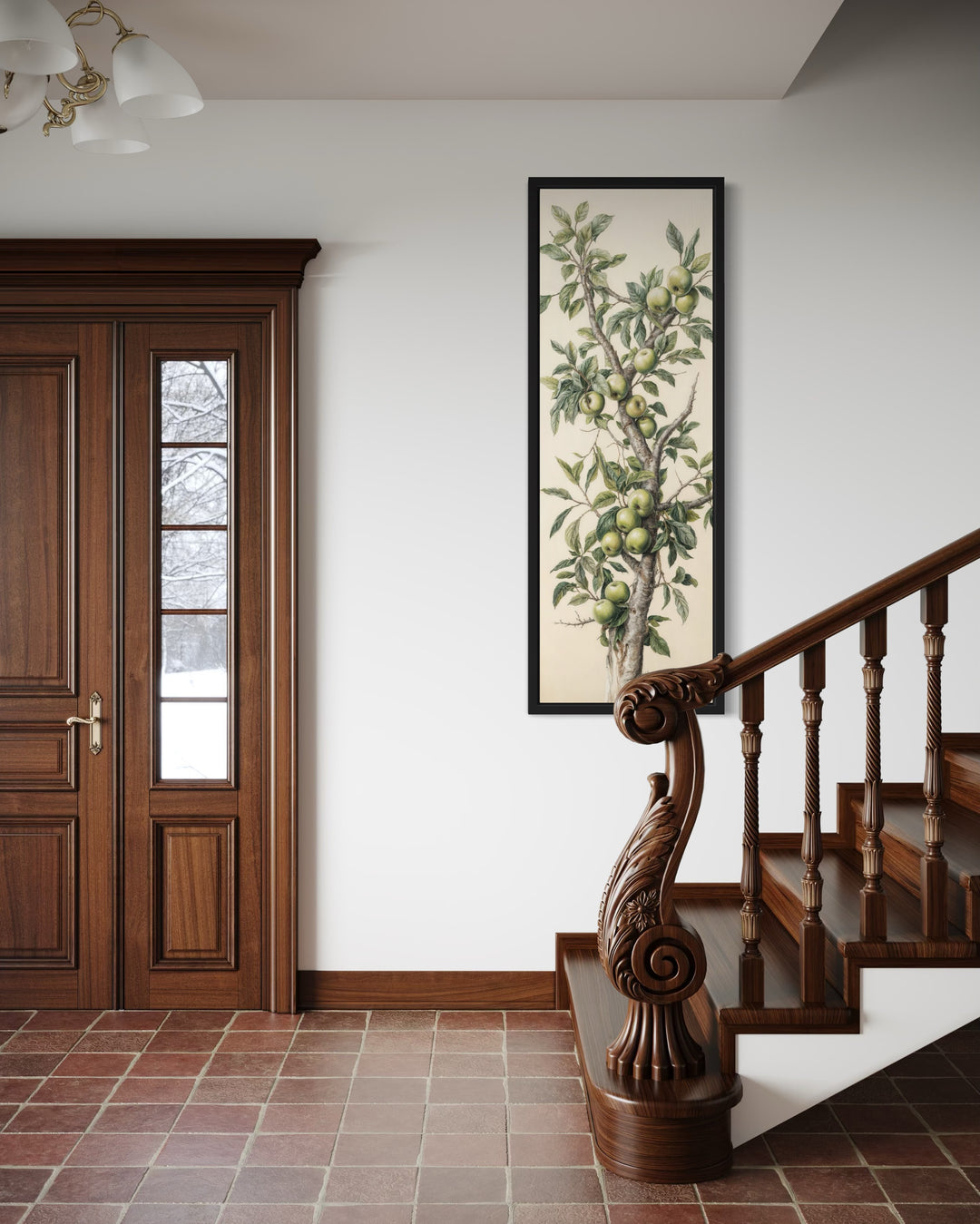 Long Vertical Apple Tree Branch Framed Canvas Wall Art
