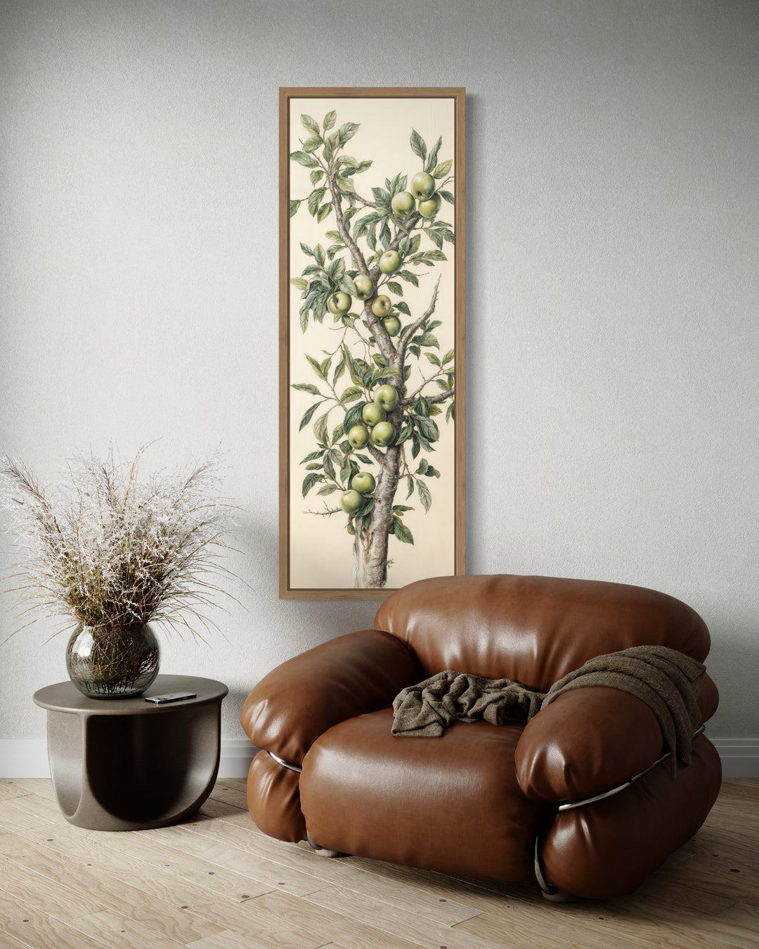 Long Vertical Apple Tree Branch Framed Canvas Wall Art