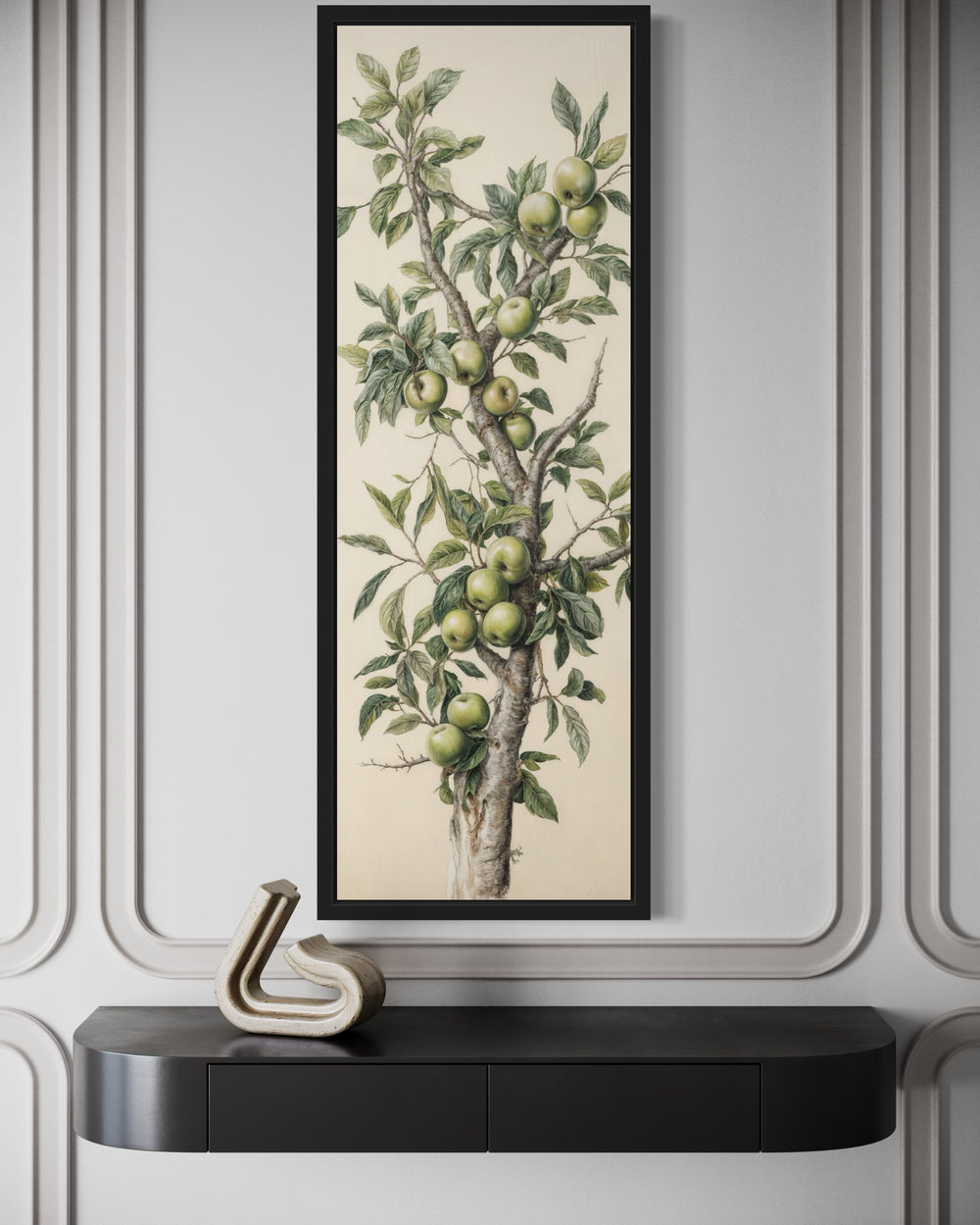 Long Vertical Apple Tree Branch Framed Canvas Wall Art