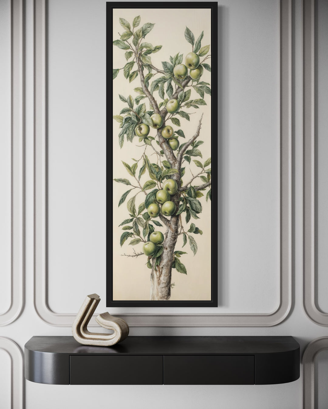Long Vertical Apple Tree Branch Framed Canvas Wall Art