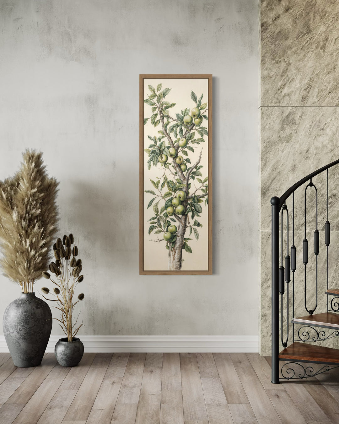 Long Vertical Apple Tree Branch Framed Canvas Wall Art