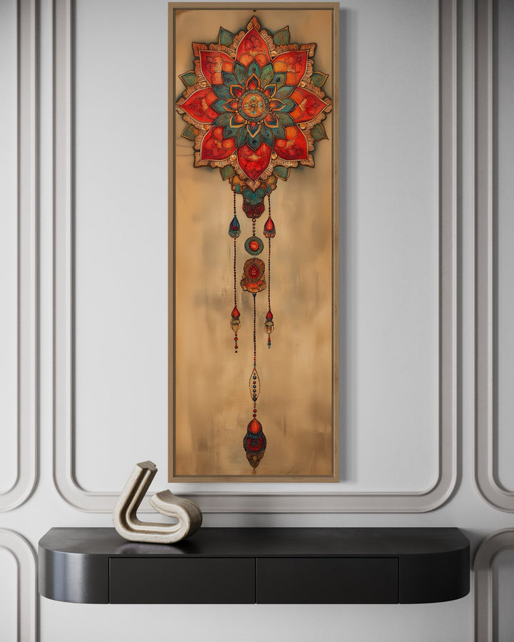 Long Vertical Boho Dreamcatcher Mandala Framed Canvas Wall Decor