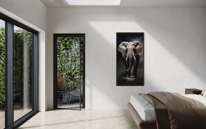 Long Vertical Extra Large African Elephant Framed Canvas Wall Art