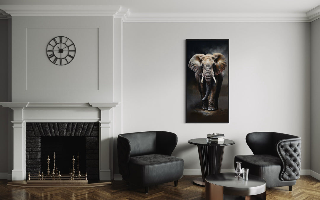 Long Vertical Extra Large African Elephant Framed Canvas Wall Art