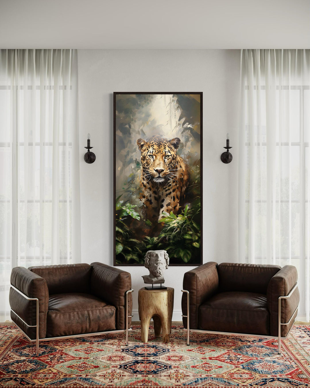 Long Vertical Jaguar Framed Canvas Wall Art