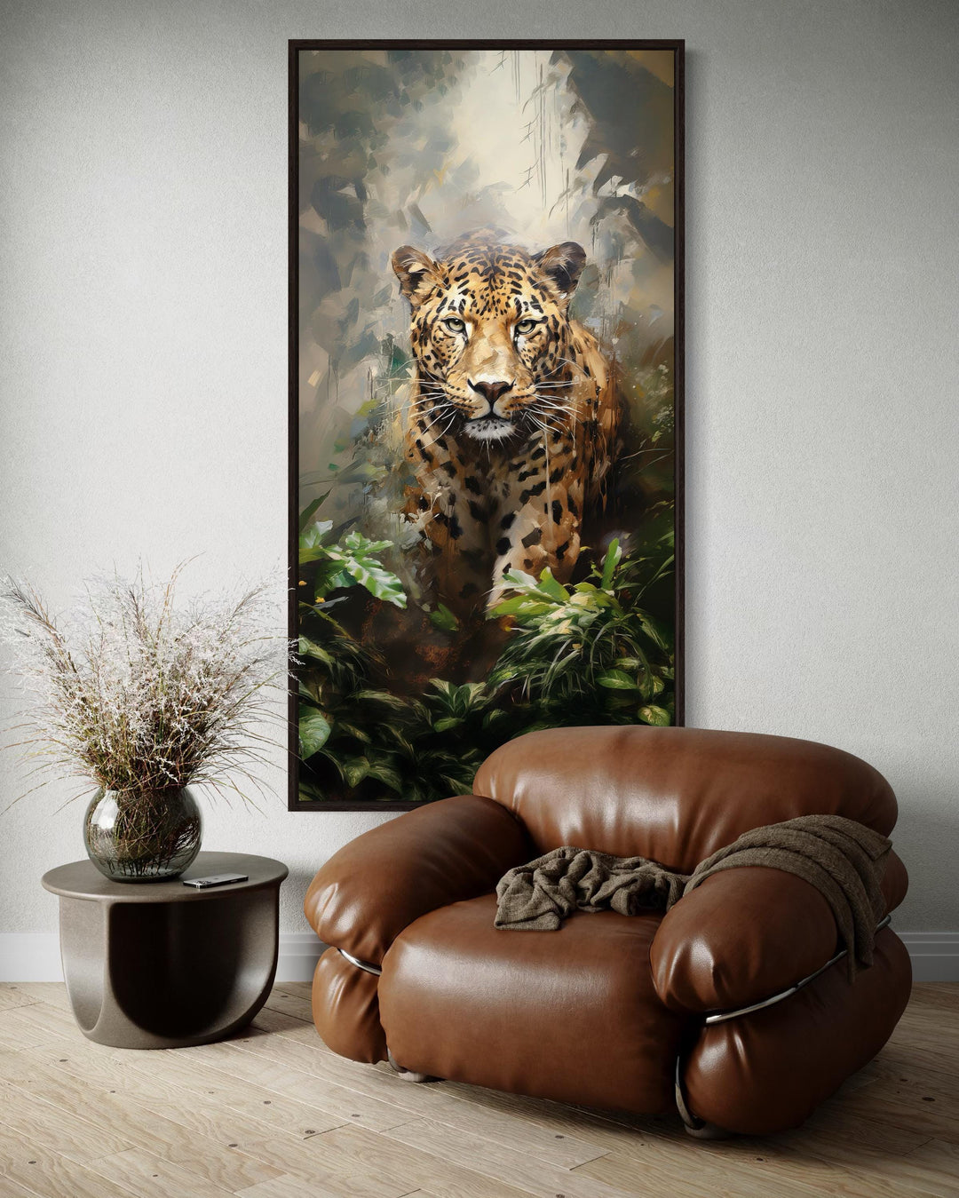 Long Vertical Jaguar Framed Canvas Wall Art