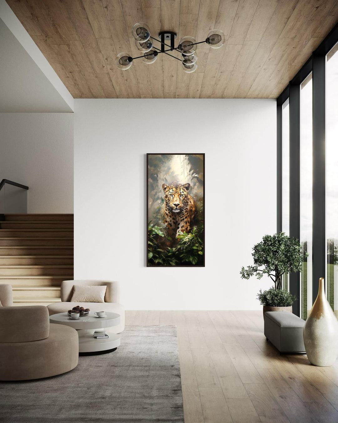 Long Vertical Jaguar Framed Canvas Wall Art