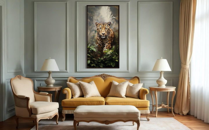 Long Vertical Jaguar Framed Canvas Wall Art