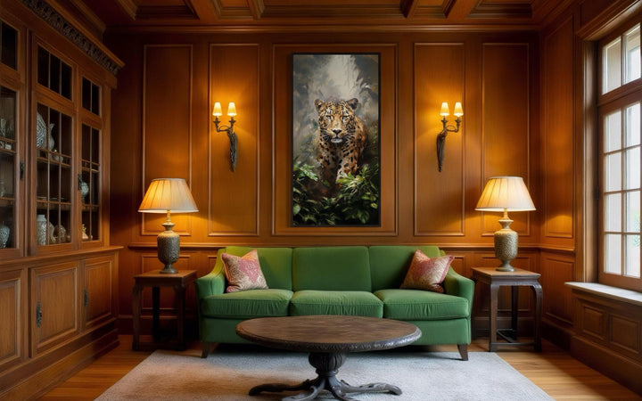 Long Vertical Jaguar Framed Canvas Wall Art