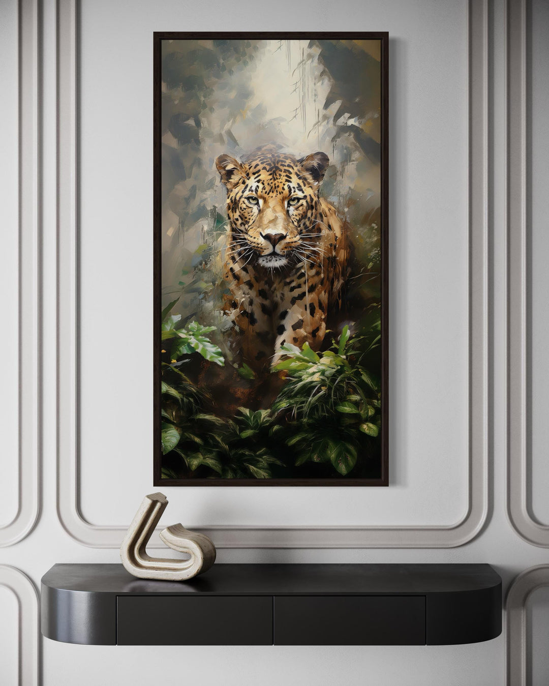 Long Vertical Jaguar Framed Canvas Wall Art