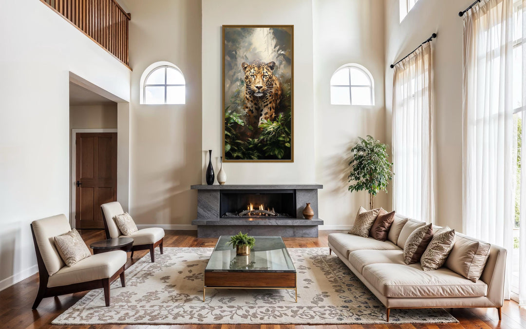 Long Vertical Jaguar Framed Canvas Wall Art