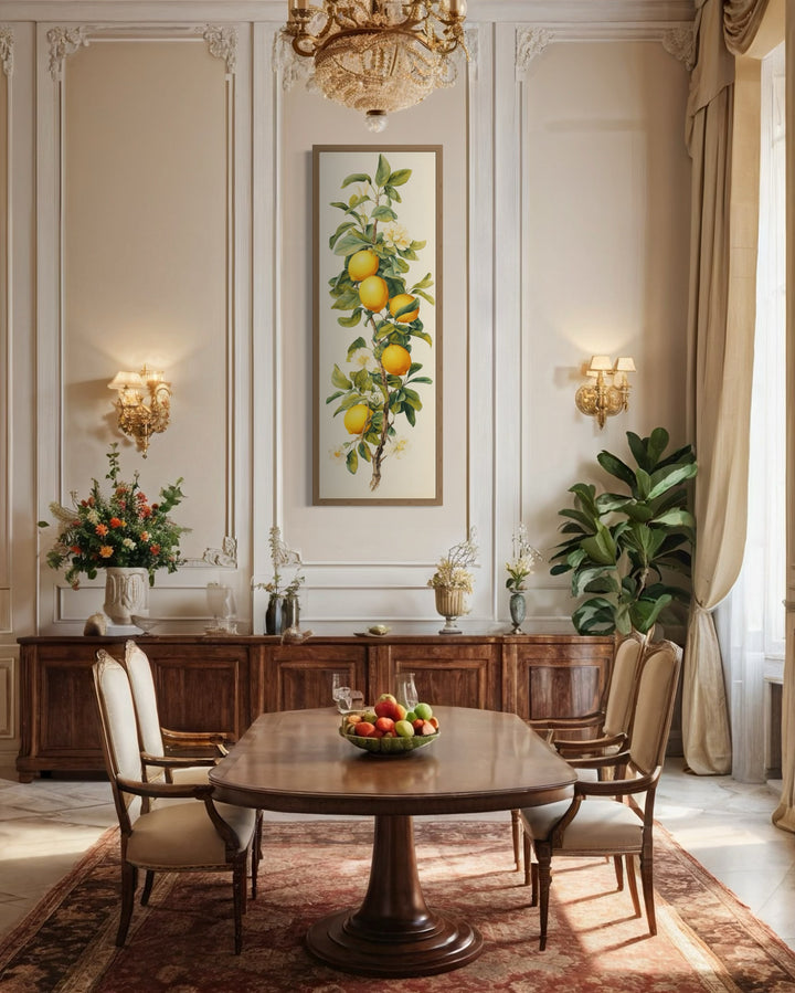 Long Vertical Lemon Tree Yellow Tall Narrow Framed Canvas Wall Art