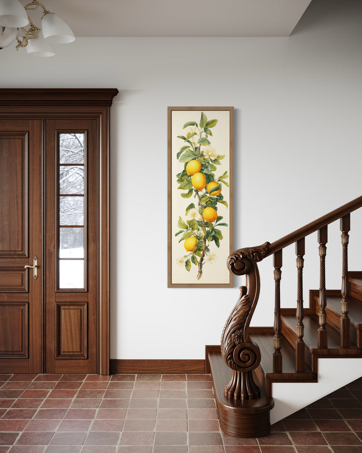 Long Vertical Lemon Tree Yellow Tall Narrow Framed Canvas Wall Art