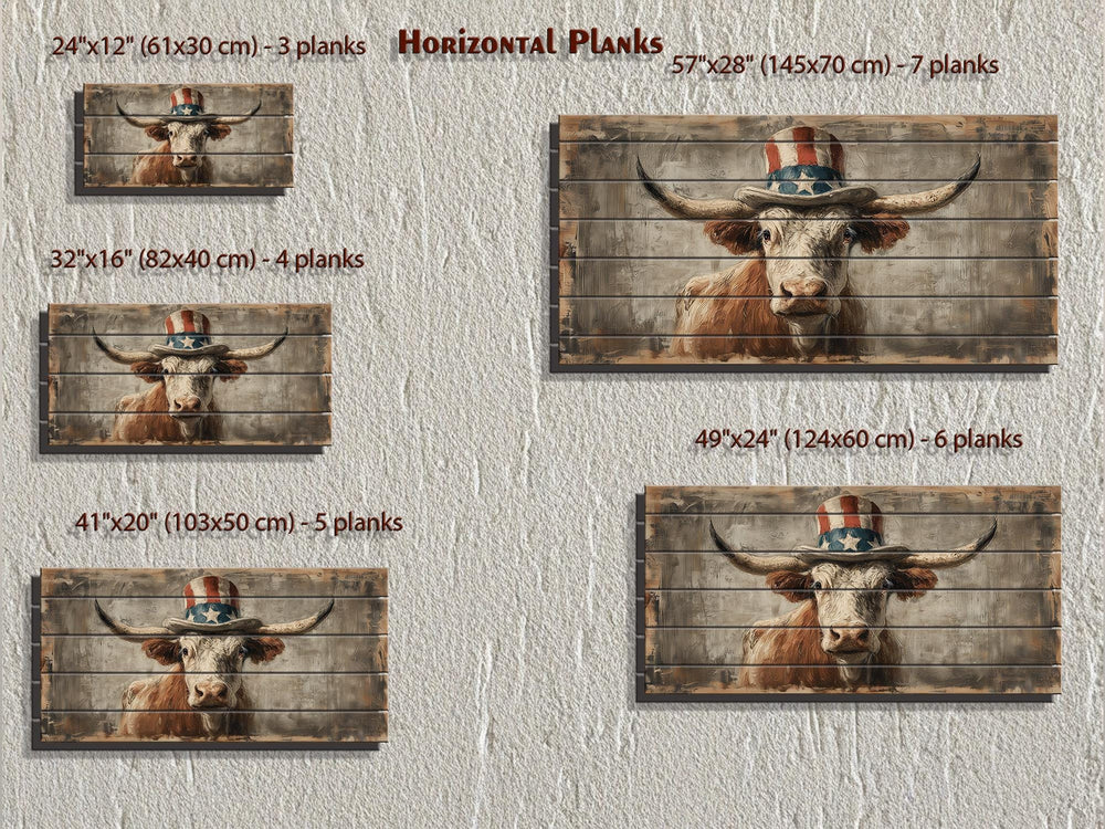 Longhorn Bull Wall Art - Rustic Wood Decor With Uncle Sam Hat | Patriotic Farmhouse