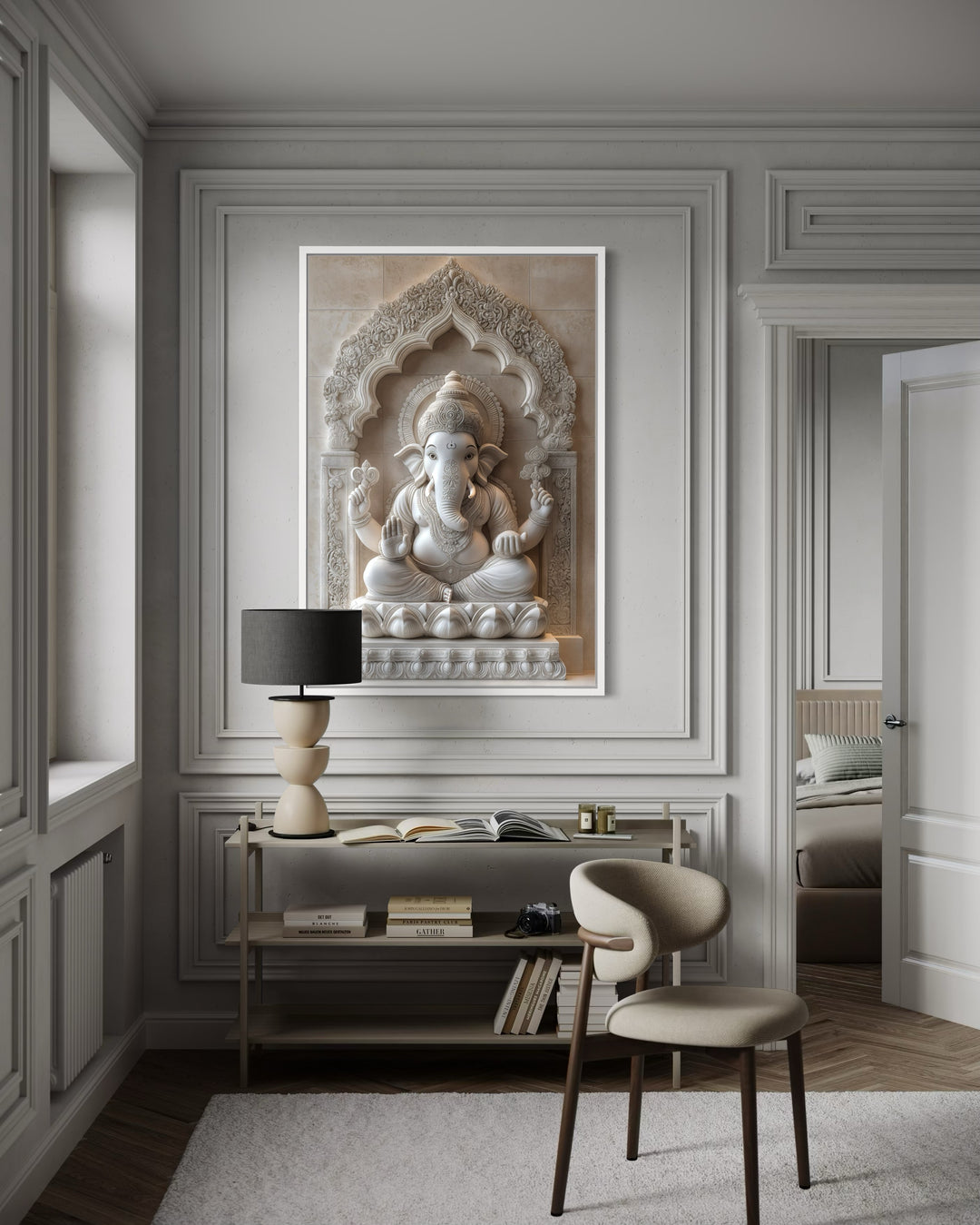 Lord Ganesh Sculpture Painting Framed Canvas Wall Art