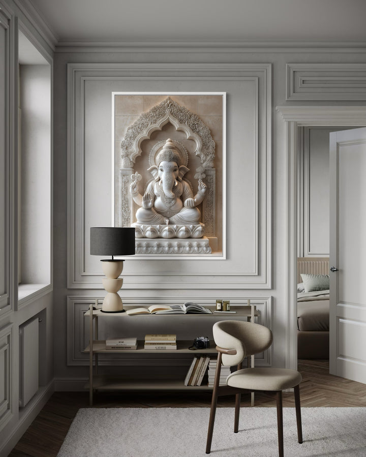 Lord Ganesh Sculpture Painting Framed Canvas Wall Art