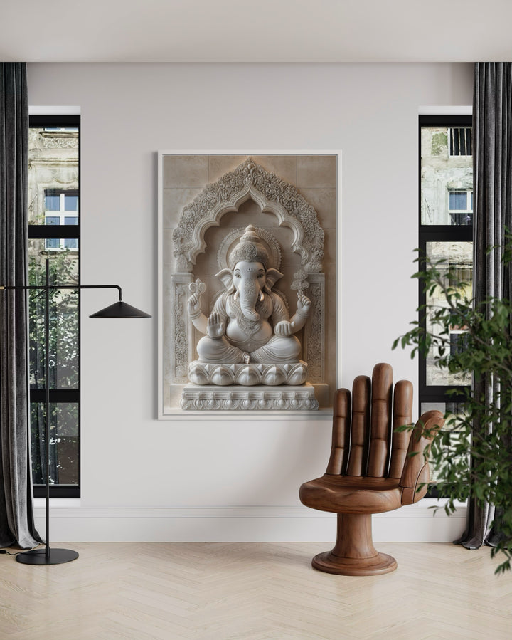 Lord Ganesh Sculpture Painting Framed Canvas Wall Art