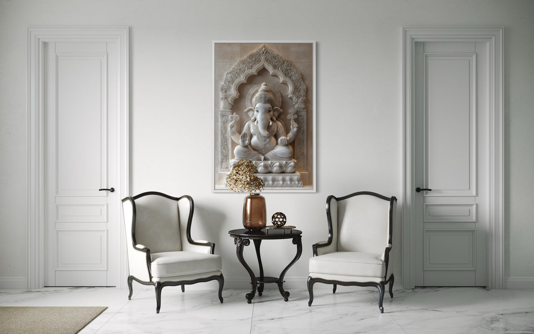 Lord Ganesh Sculpture Painting Framed Canvas Wall Art