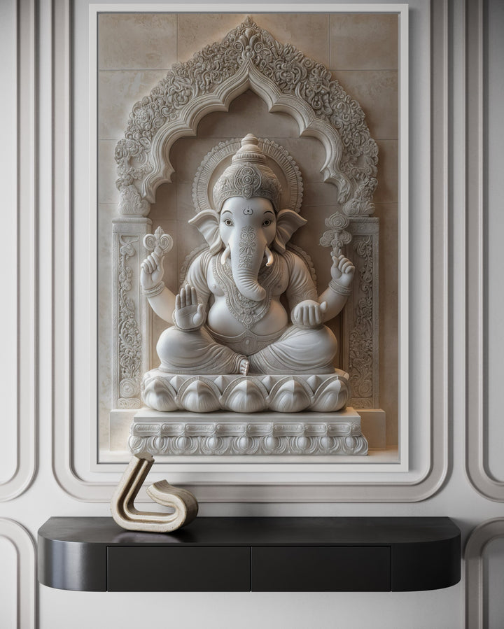 Lord Ganesh Sculpture Painting Framed Canvas Wall Art