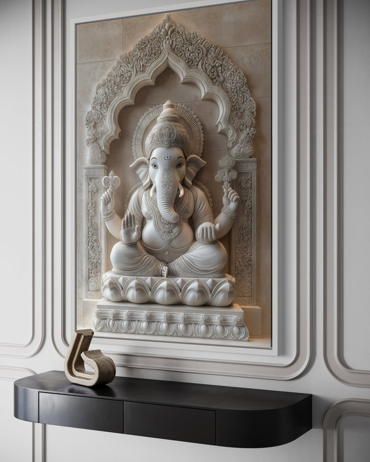 Lord Ganesh Sculpture Painting Framed Canvas Wall Art