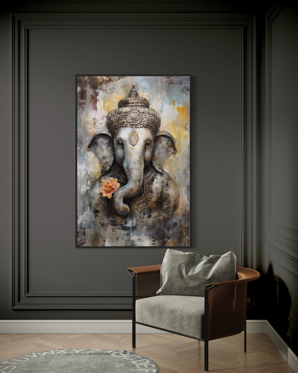 Lord Ganesha Modern Abstract Indian Framed Canvas Wall Art-Wall Decor Delights