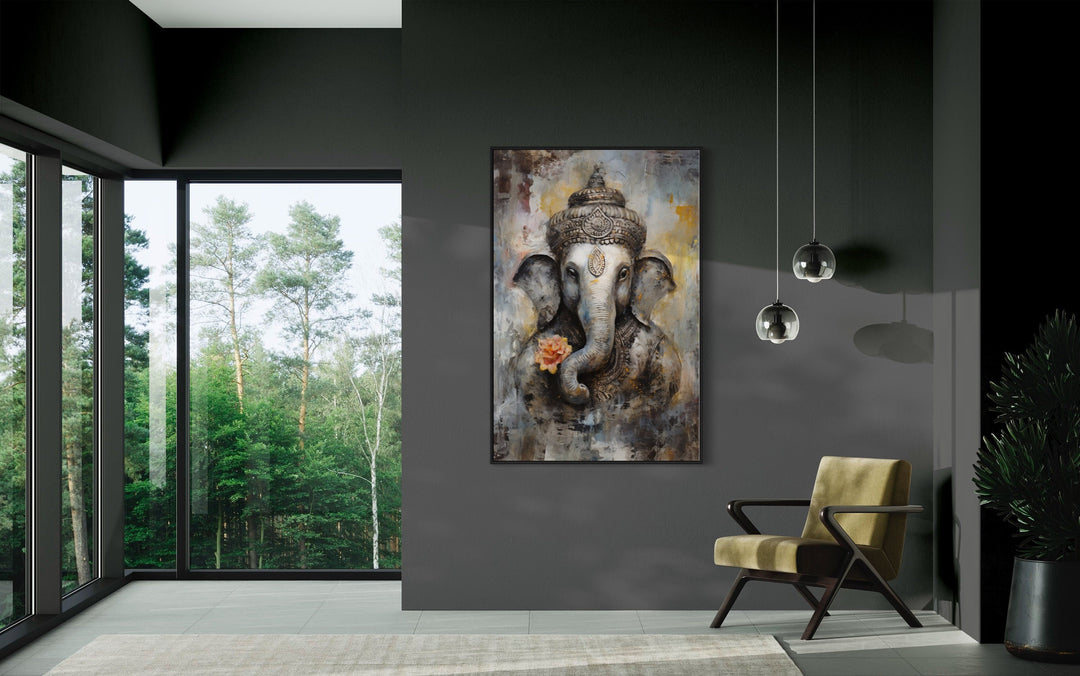 Lord Ganesha Modern Abstract Indian Framed Canvas Wall Art-Wall Decor Delights