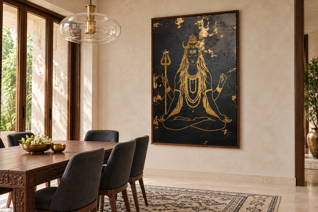 Minimalist Black Gold Lord Shiva Indian Framed Canvas Wall Art