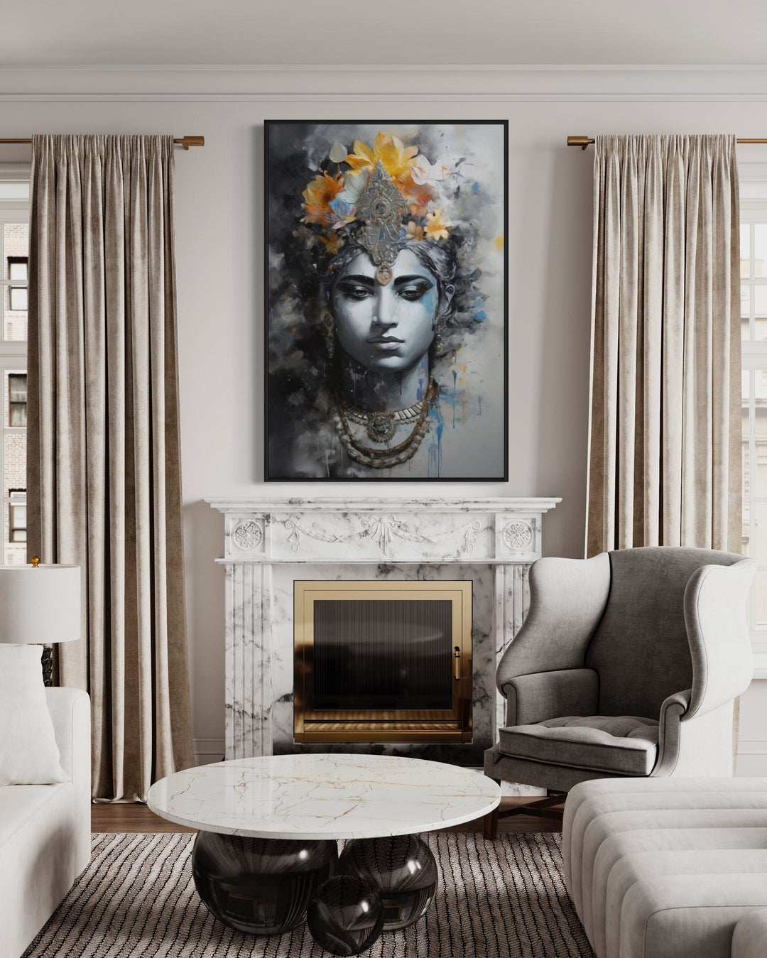 Lord Vishnu Modern Indian Framed Canvas Wall Art