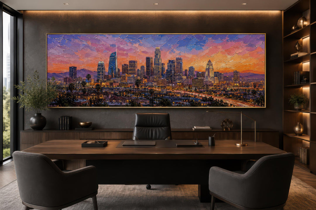 Horizon de Los Angeles | Impression sur toile panoramique - Scène urbaine vibrante au coucher du soleil