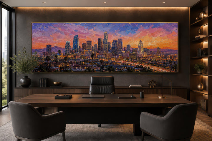 Horizon de Los Angeles | Impression sur toile panoramique - Scène urbaine vibrante au coucher du soleil