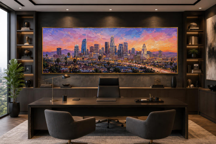 Horizon de Los Angeles | Impression sur toile panoramique - Scène urbaine vibrante au coucher du soleil