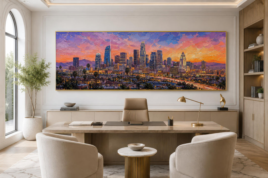 Horizon de Los Angeles | Impression sur toile panoramique - Scène urbaine vibrante au coucher du soleil